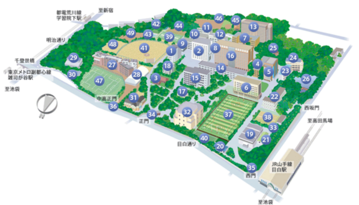 学習院大学　目白キャンパス建物配置図